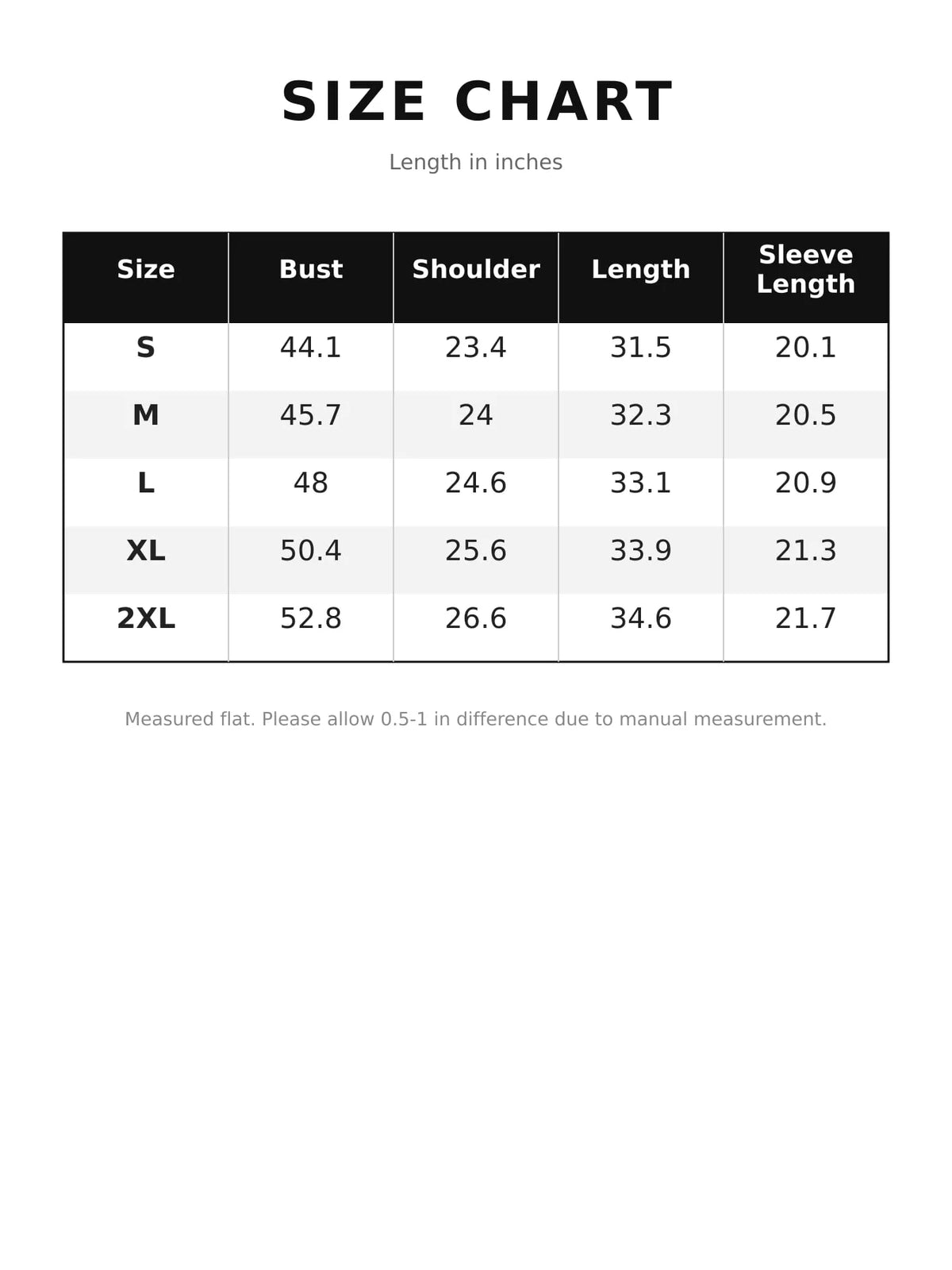 Size chart for plaid hooded button up jacket