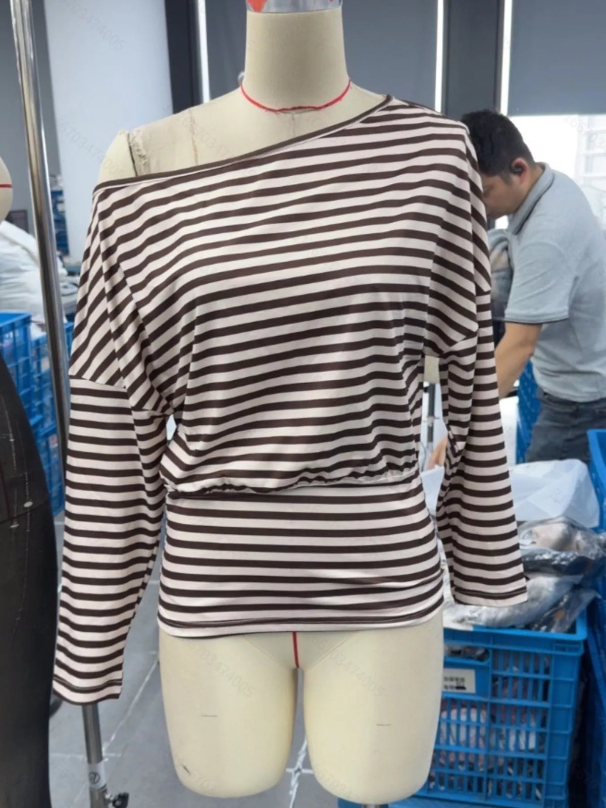 Trendsi Striped One Shoulder Long Sleeve T-Shirt -