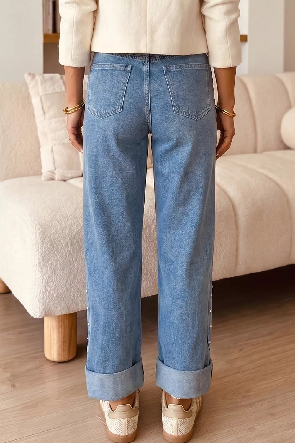 Trendsi Side Seam Rivet Detail Ankle Length Casual Jeans -