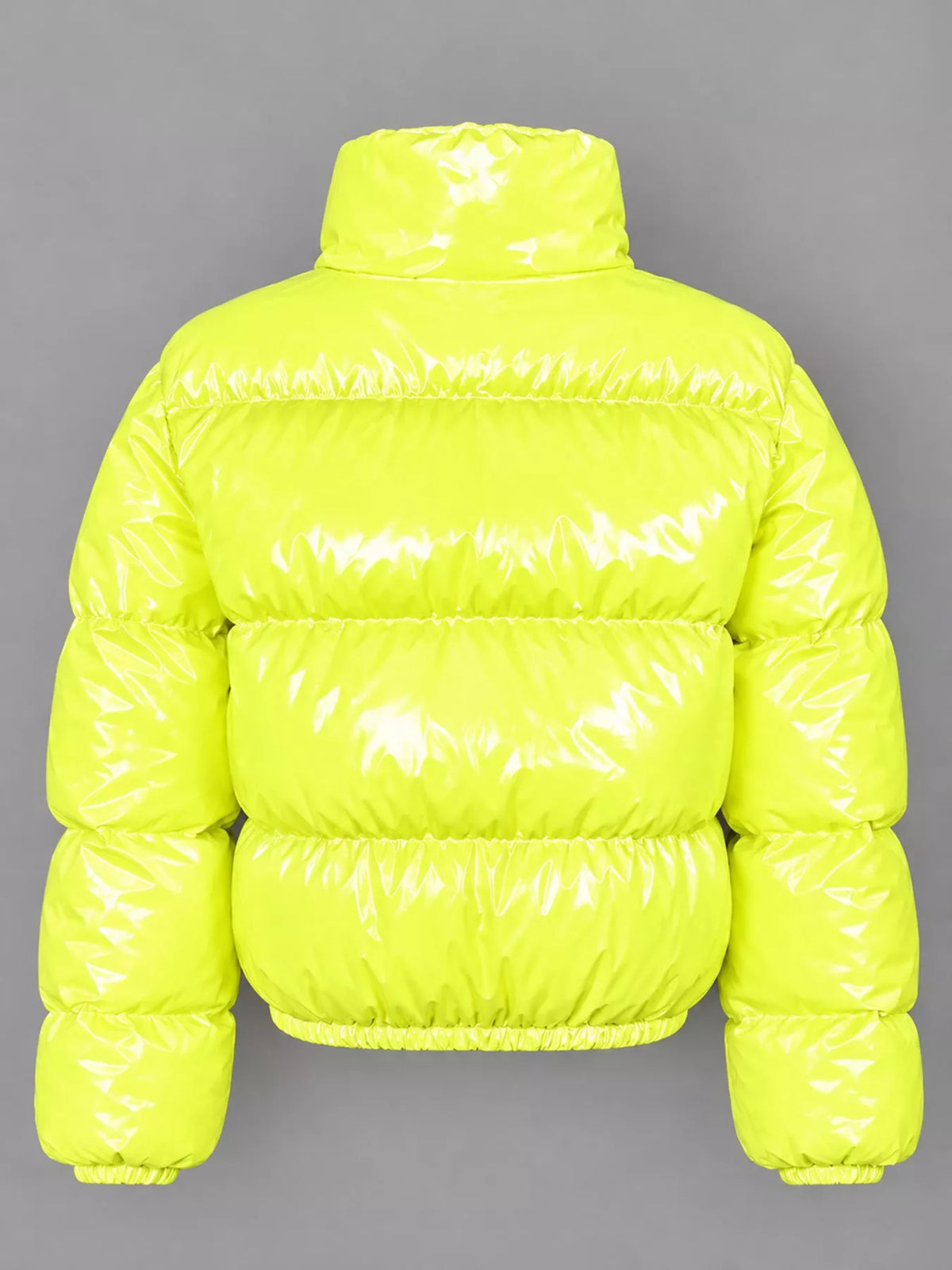 Glossy Stand-Collar Zip-Up Puffer Jacket — back view