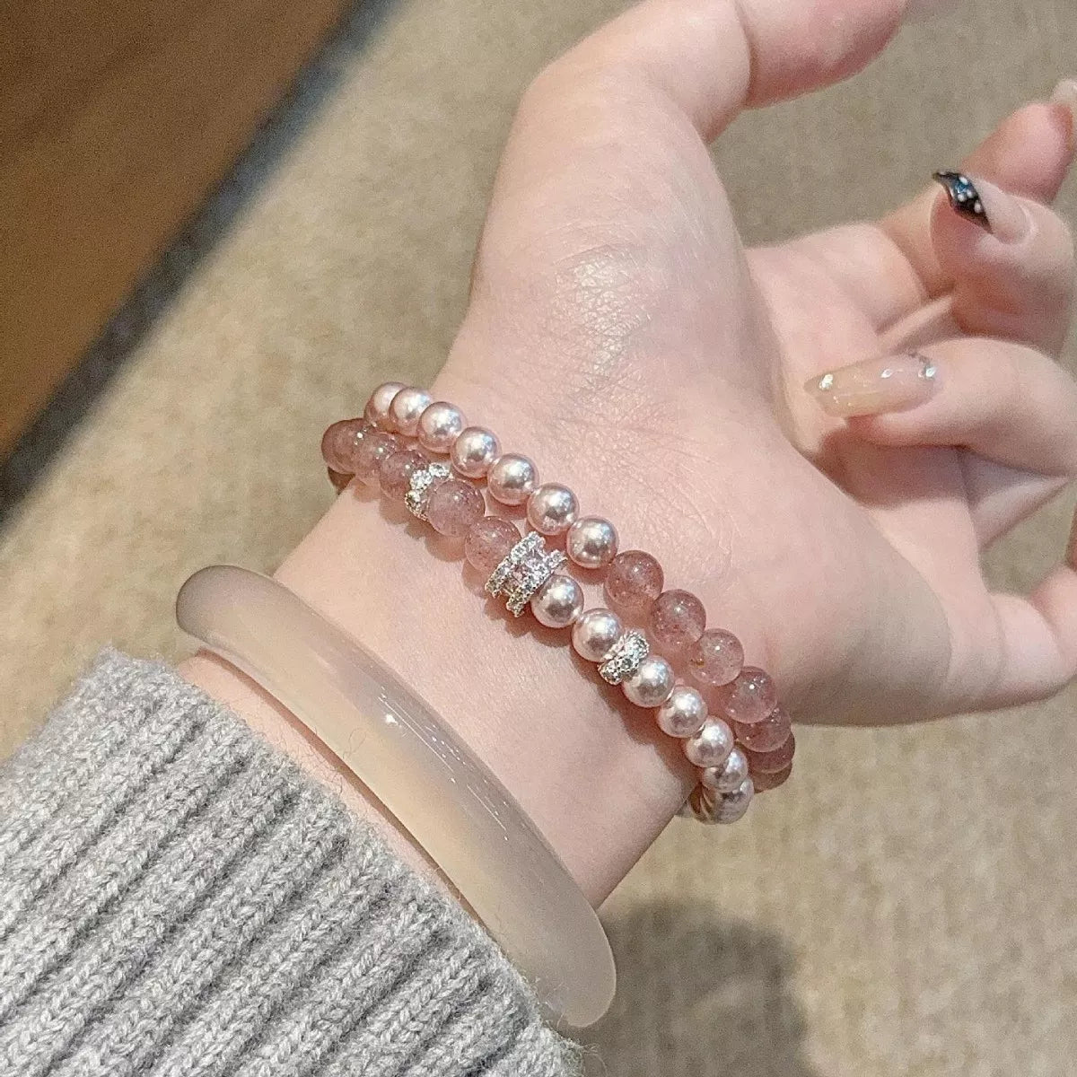 Trendsi Pearl Beaded Bracelet 2 Piece Set -