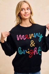 Trendsi BiBi Tinsel Lettering Christmas Sweater -