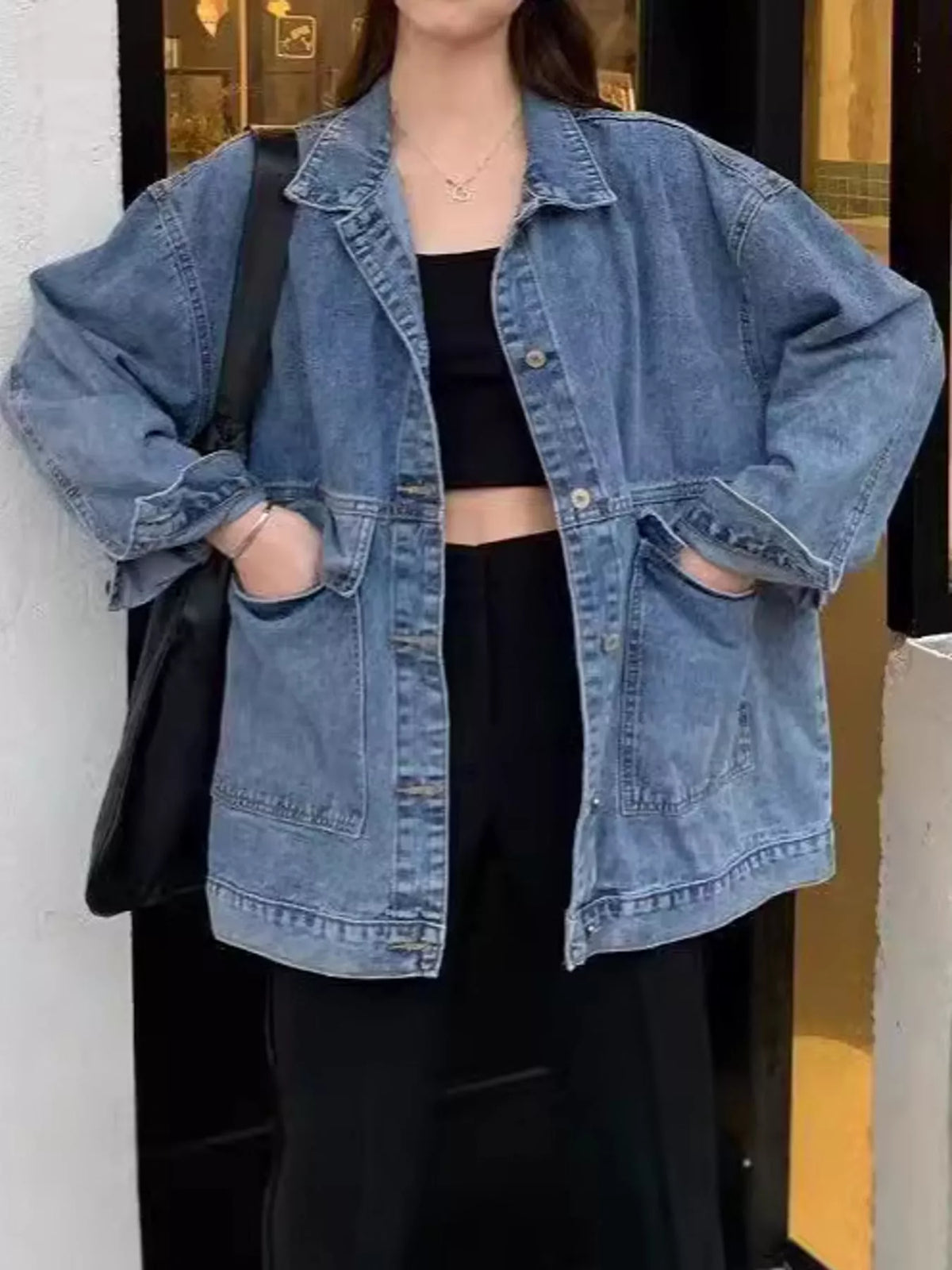 Blue washed denim utility jacket