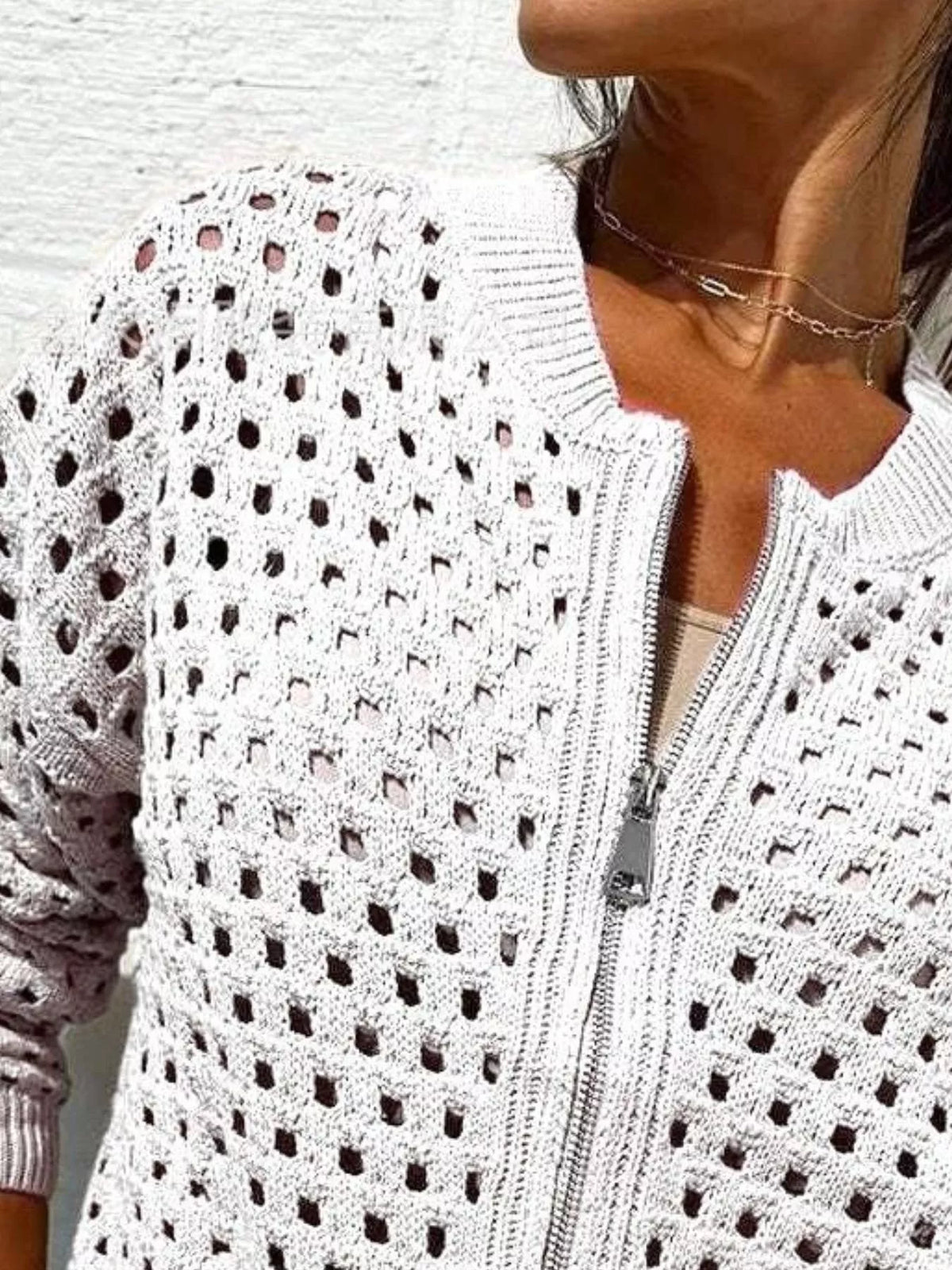 Trendsi Full Size Crochet Knit Zip-Up Cardigan Plus Size -