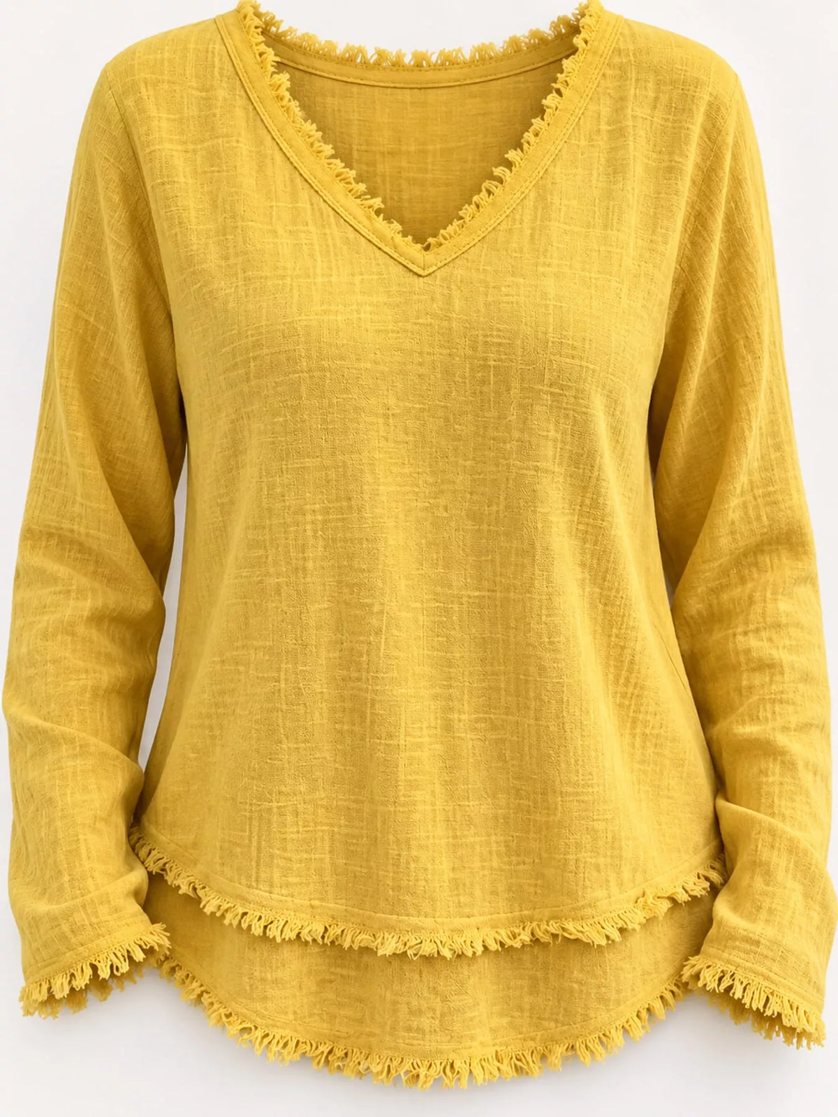 Frayed V-neck blouse, yellow detail