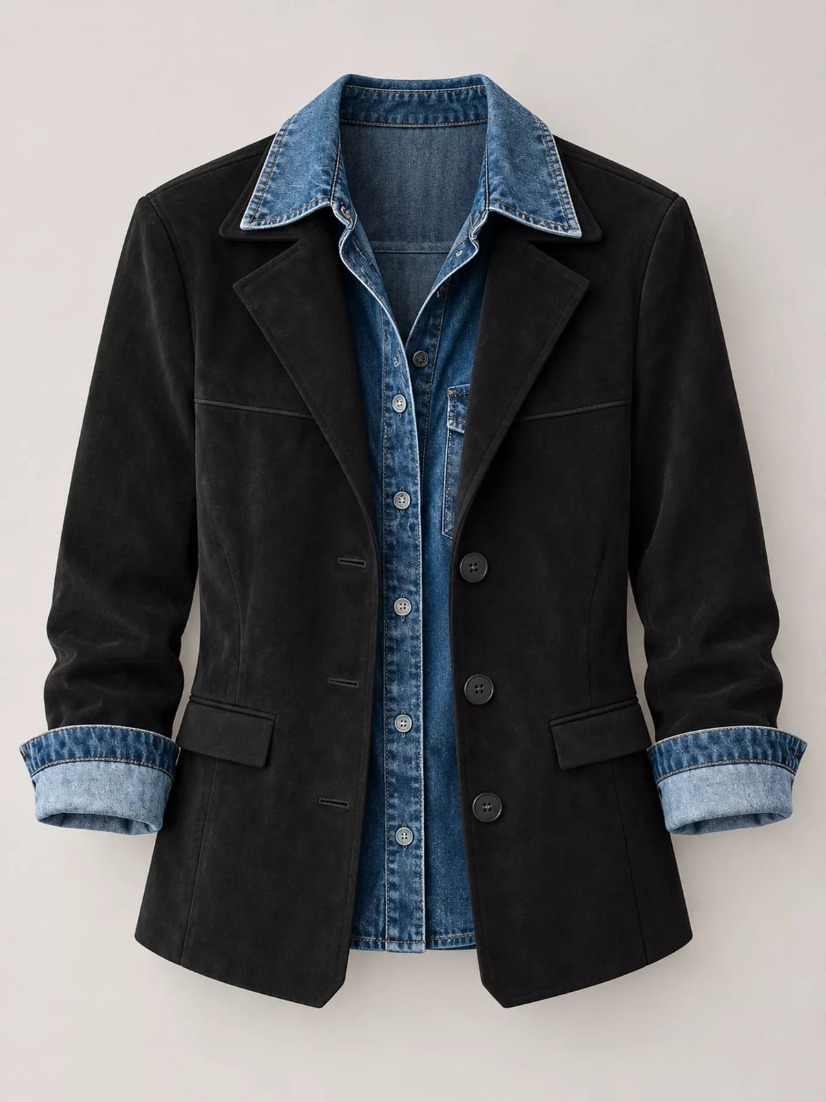 Black lapel collar button-up blazer — front view