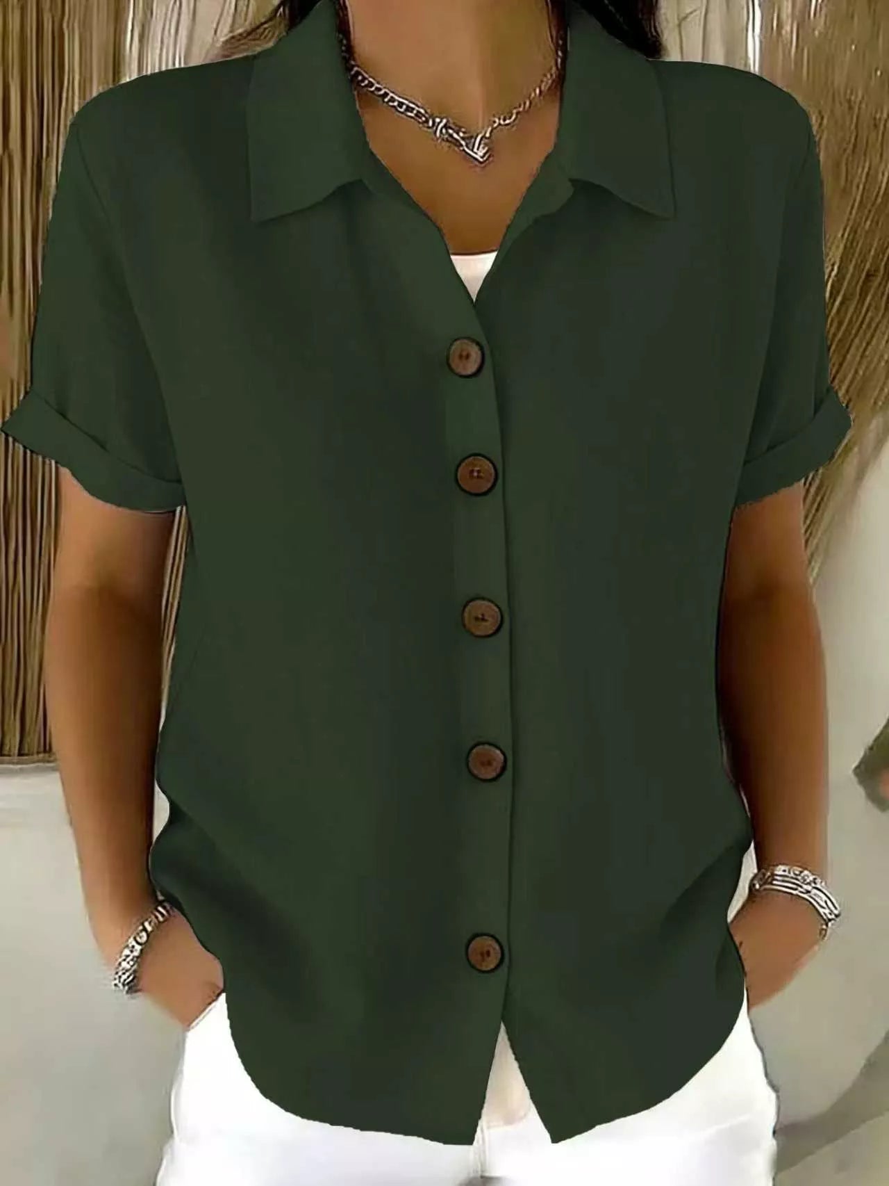 Trendsi Full Size Button-Down Short Sleeve Shirt Plus Size -