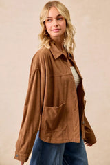 Trendsi BiBi Corduroy Relaxed Fit Shacket with Back Pleat -