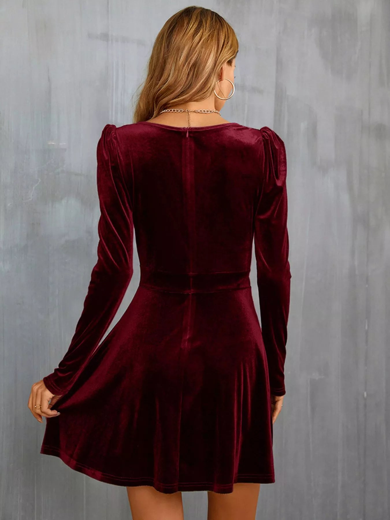 Trendsi Velvet Long Sleeve A-Line Mini Dress -