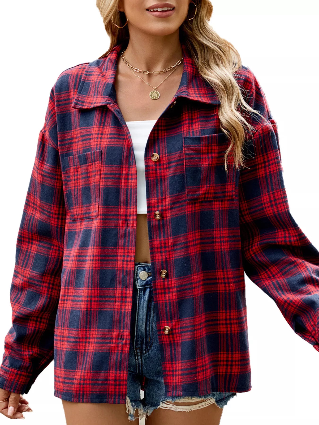 Trendsi Plaid Button Up Shirt -