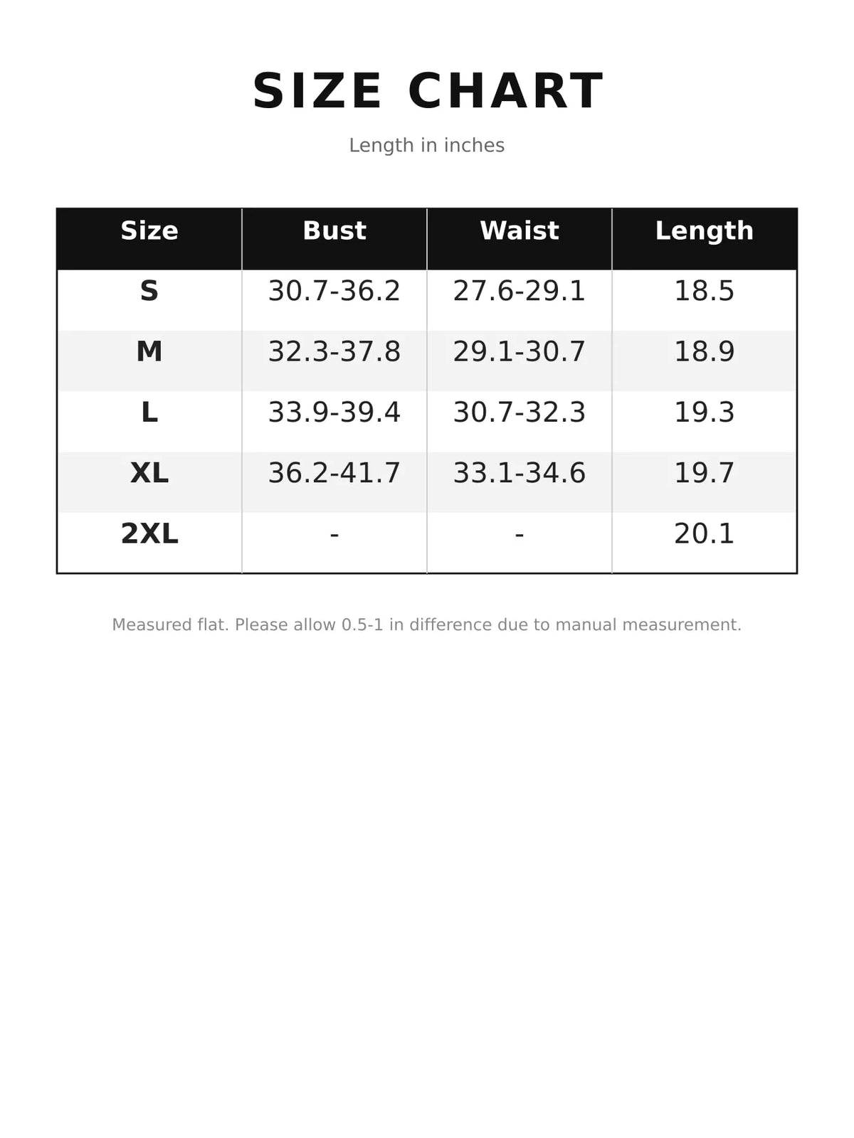 Size chart for sequin round neck tank