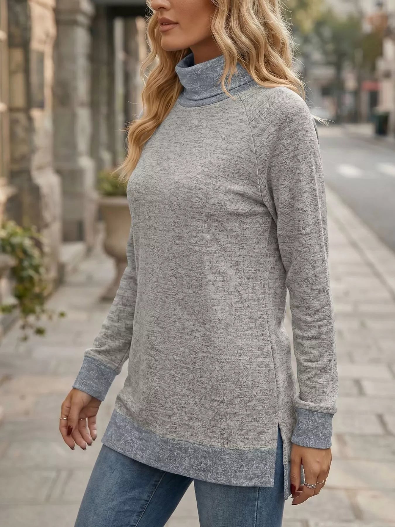 Trendsi Turtleneck Raglan Sleeve T-Shirt -