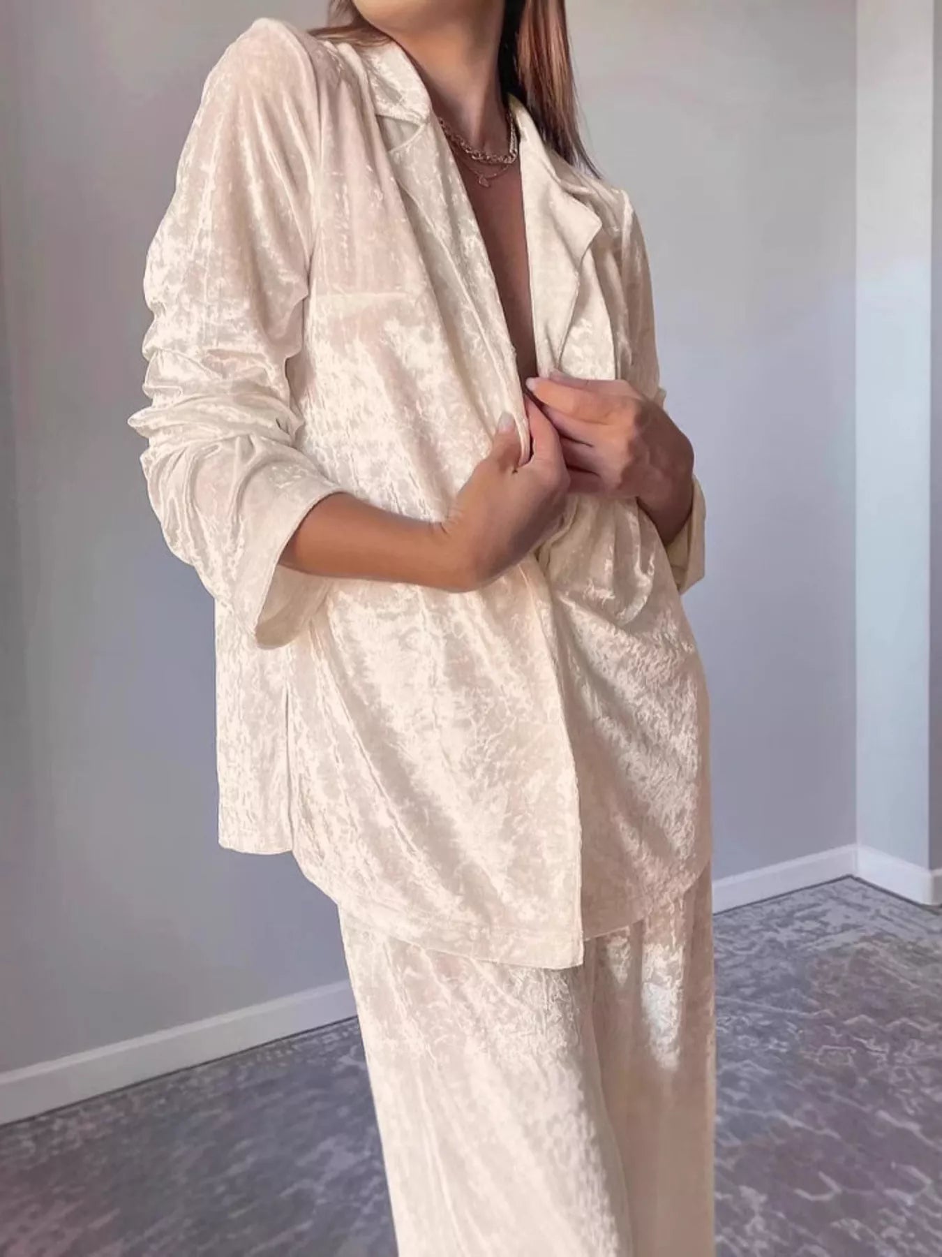 Trendsi Velvet Long Sleeve Top and Pants Lounge Set -