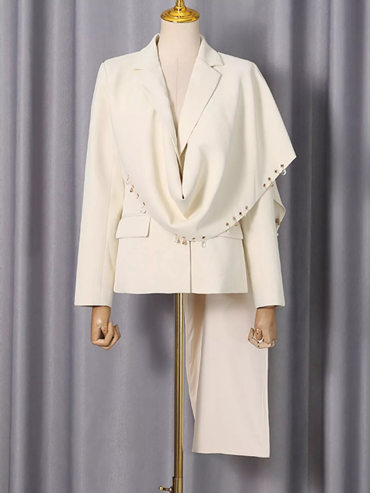 Pearl-Embellished Drape Blazer in apricot