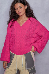 Trendsi POL Cable-Knit Solid V-Neck Cropped Sweater -
