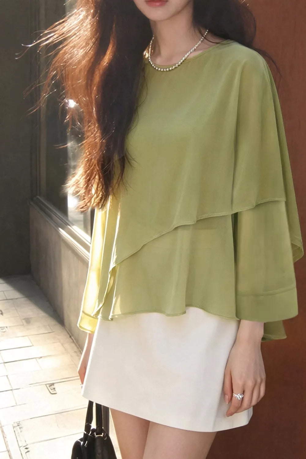 Layered flutter sleeve chiffon blouse