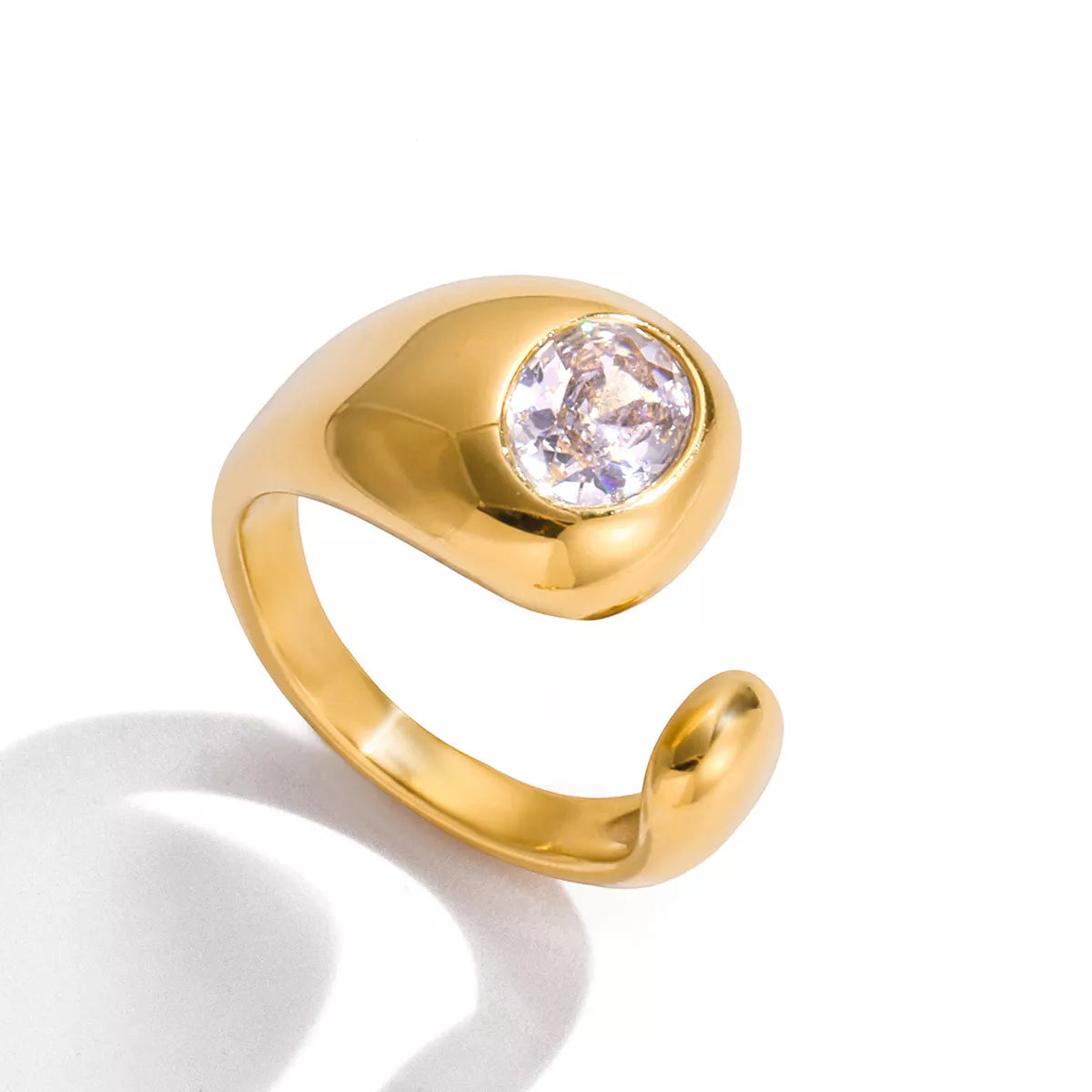 Trendsi 18K Gold-Plated Rhinestone Open Ring -
