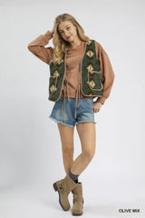 Trendsi Umgee Mix Patterned Sherpa Tie-Front Vest -
