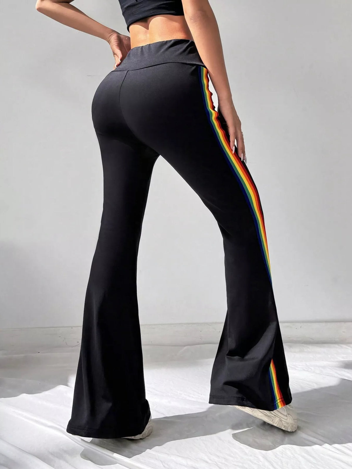 High-waisted side-striped flare active pants