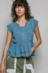 Trendsi POL Eyelet Embroidery Pintuck Sleeveless Cotton Blouse - Shirts