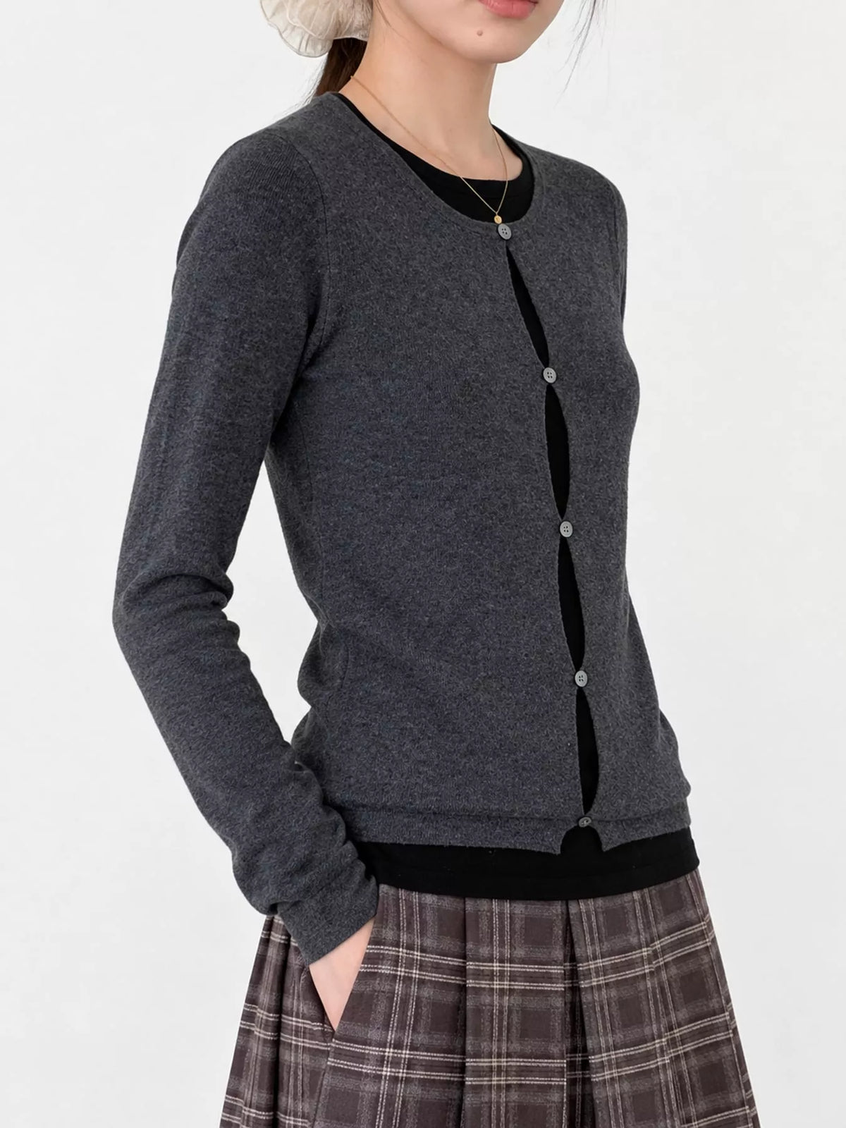 Layered knit top, gray side