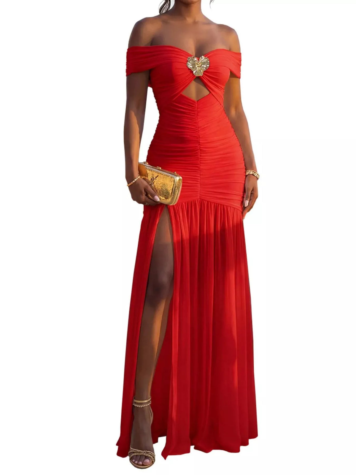 Trendsi Off-Shoulder Ruched Mermaid Maxi Dress -