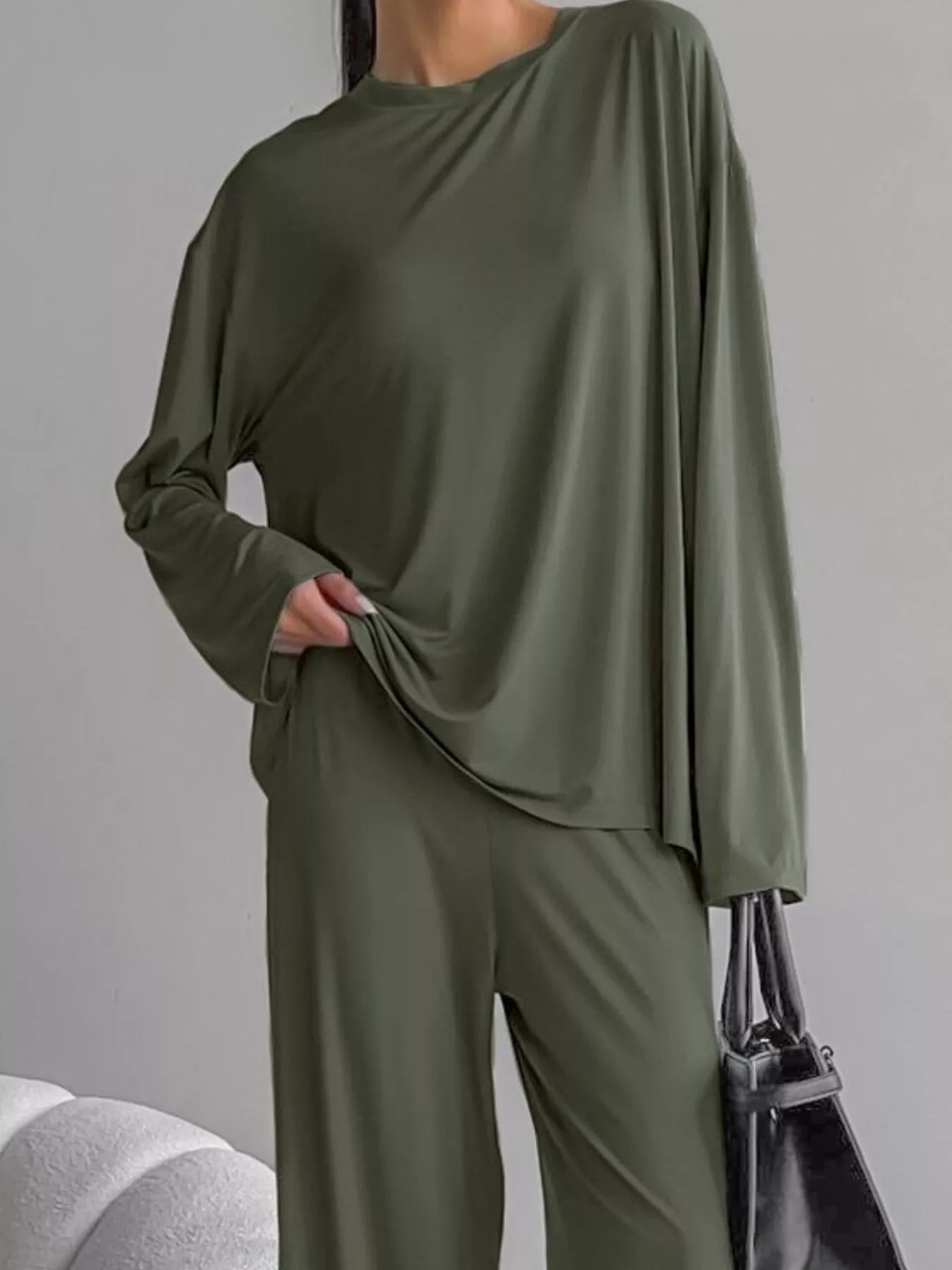 Trendsi Solid Color Long Sleeve Top and Pants Set -