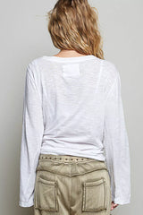 Trendsi POL Contrast Hand-Stitch V-Neck Lightweight Knit Long Sleeve Top -