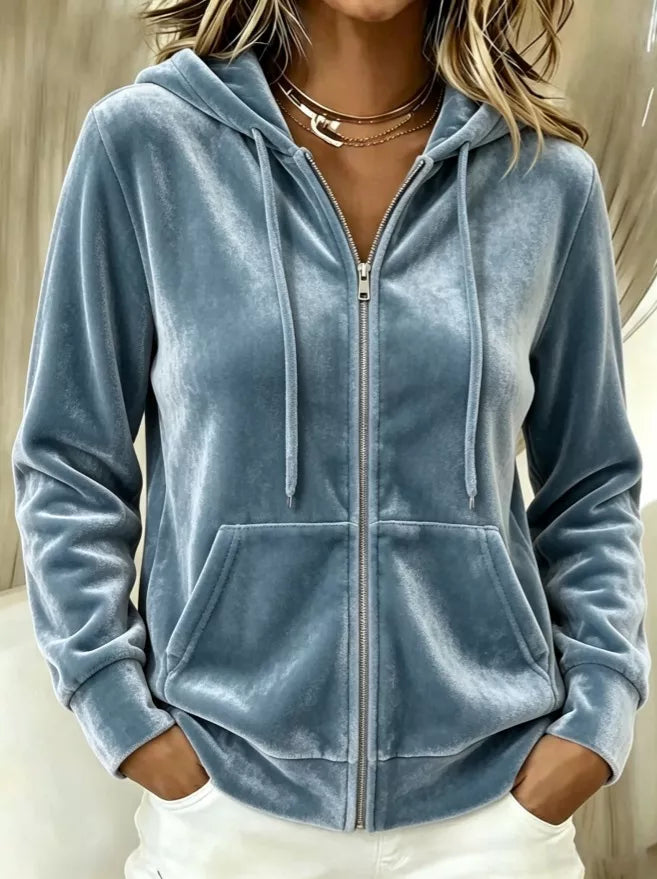 Trendsi Full Size Velvet Zip-Up Hoodie with Drawstring Plus Size -
