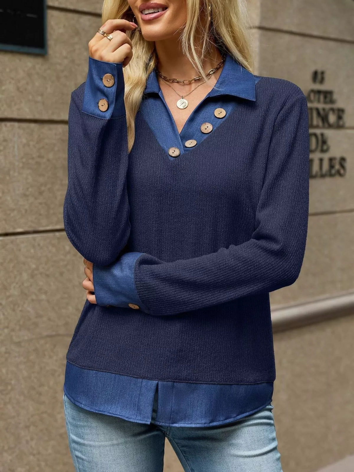 Trendsi Decor Button Long Sleeve Sweatshirt -
