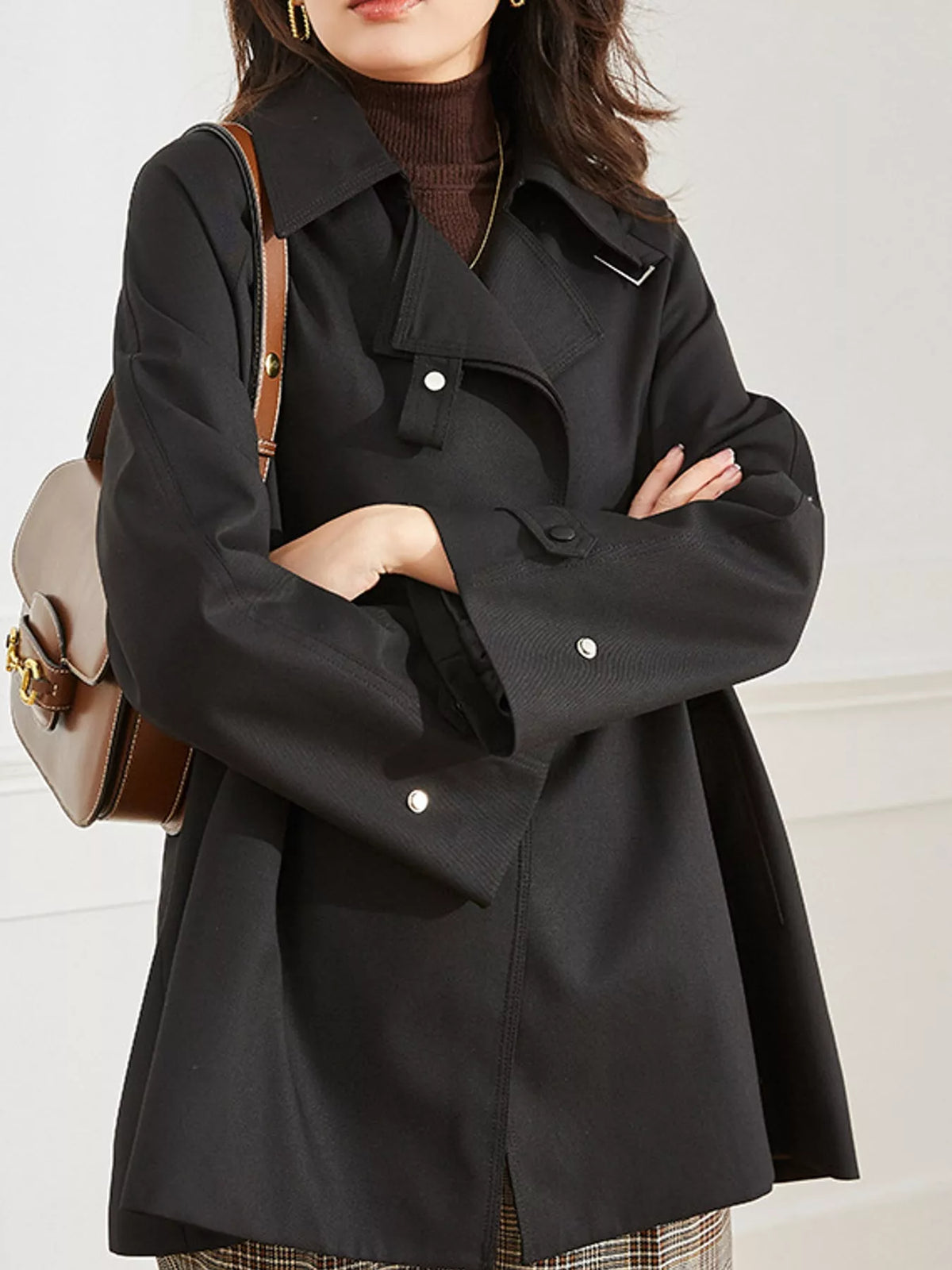 Double-Breasted Tie Waist Trench Coat in black