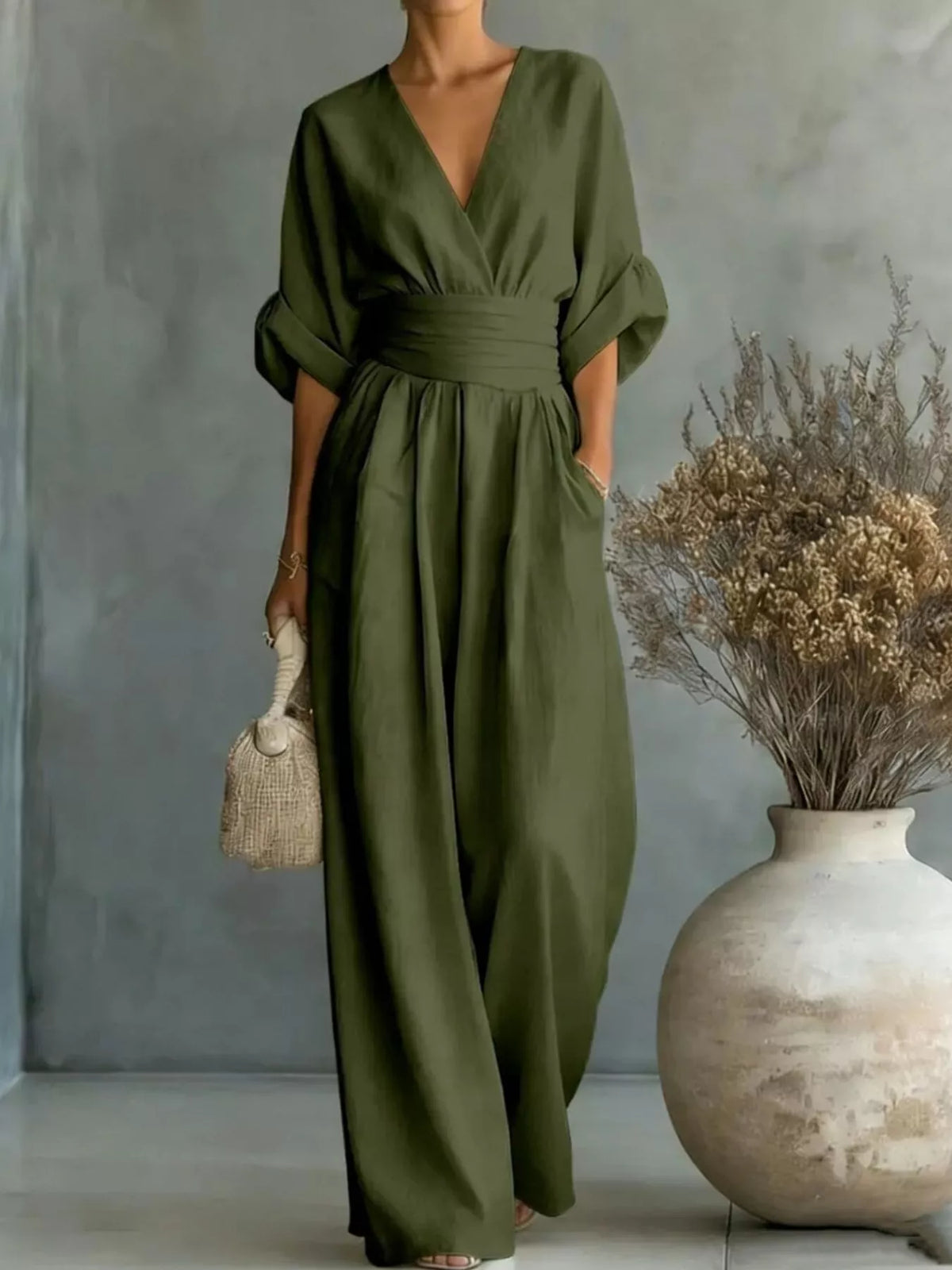 Trendsi Full Size Half Sleeve Wide-Leg Jumpsuit Plus Size -