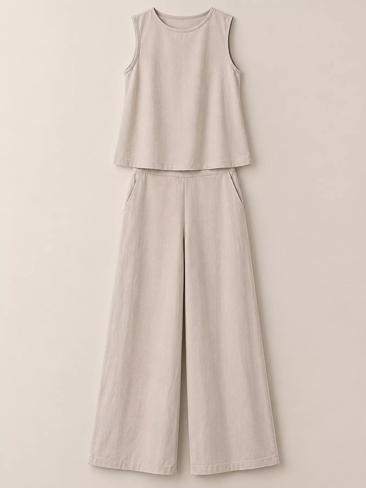Sleeveless Tank Top and Wide-Leg Pants Set — garment front