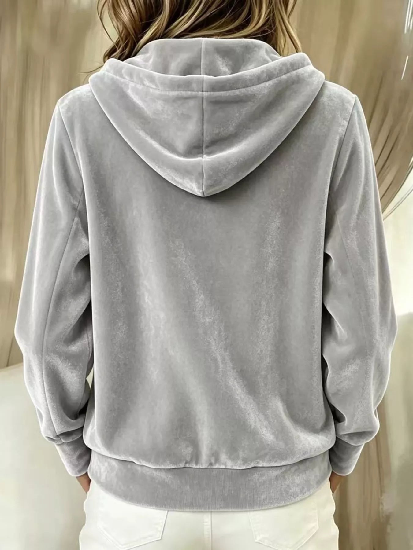 Trendsi Full Size Velvet Button-Down Hooded Outerwear Plus Size -