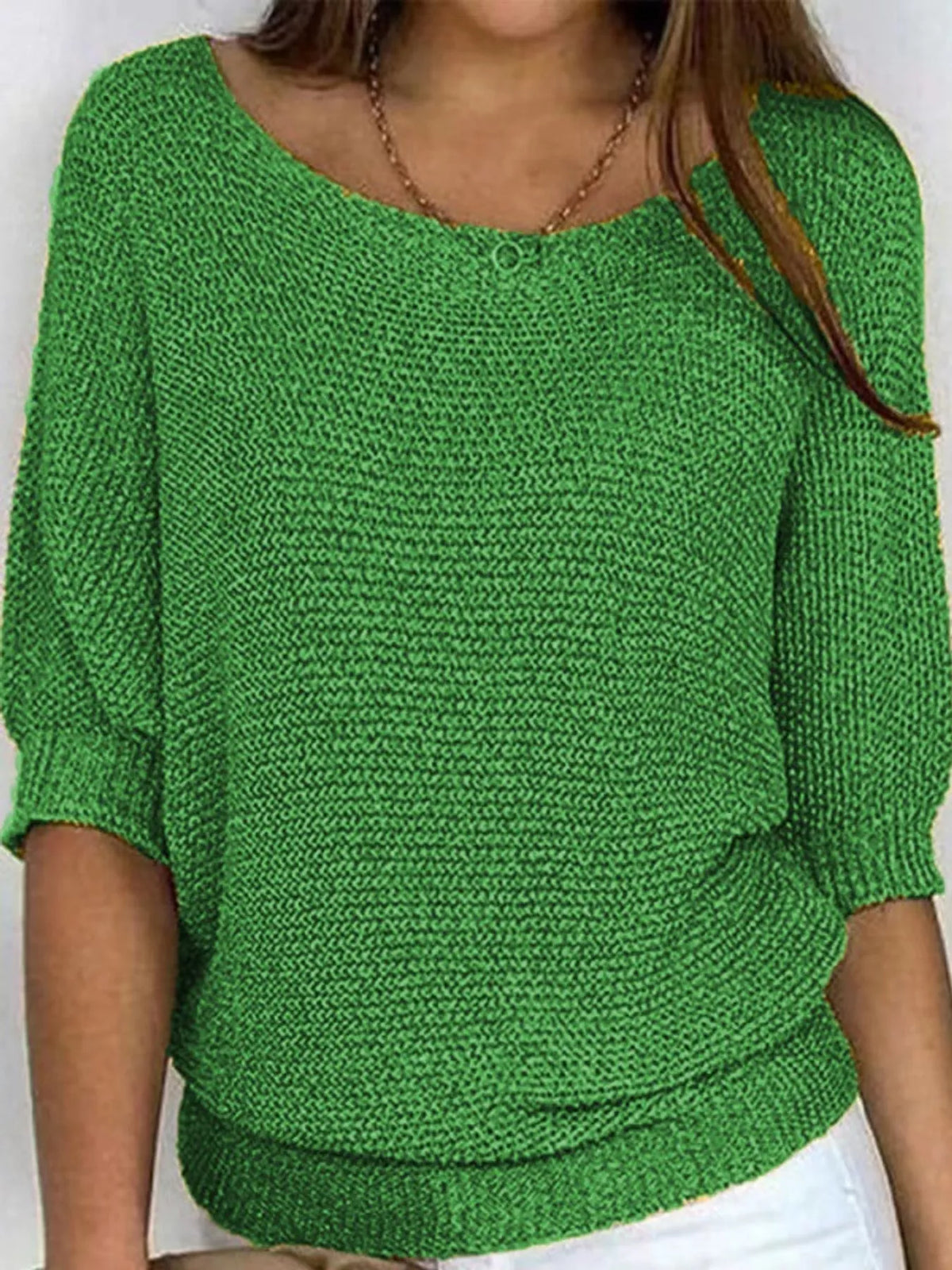 Green three-quarter sleeve sweater