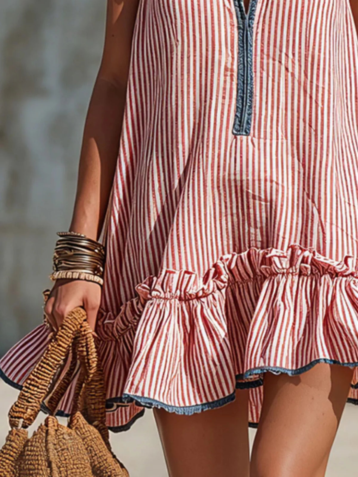 Trendsi Striped Ruffle Hem Mini Dress -