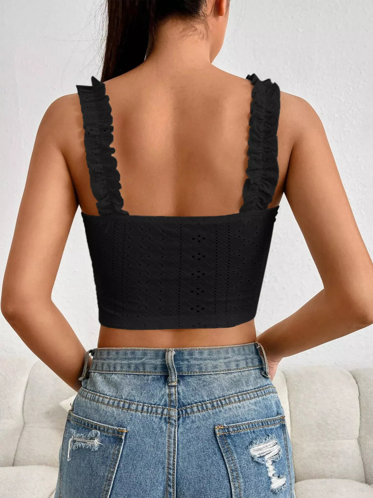 Eyelet tie-front tank, black back