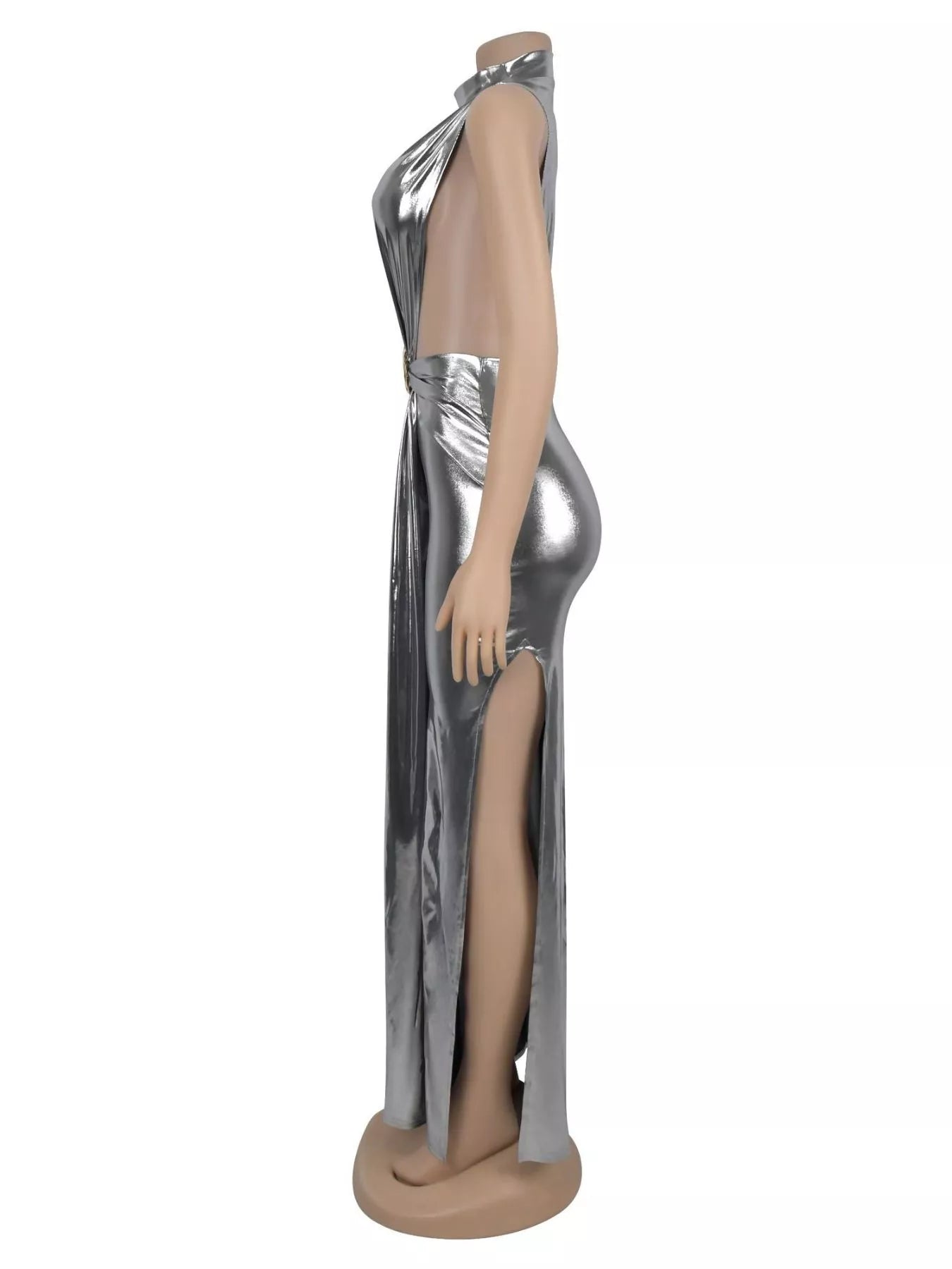Trendsi Mock Neck Cut-Out Ruched Maxi Dress -