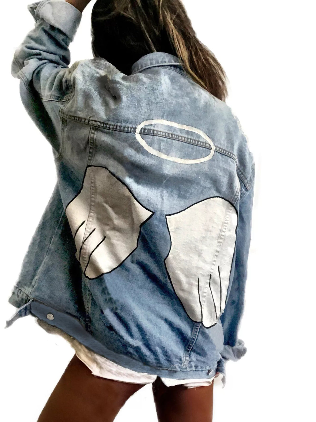 Trendsi Full Size Angel Wings Graphic Back Denim Jacket Plus Size -