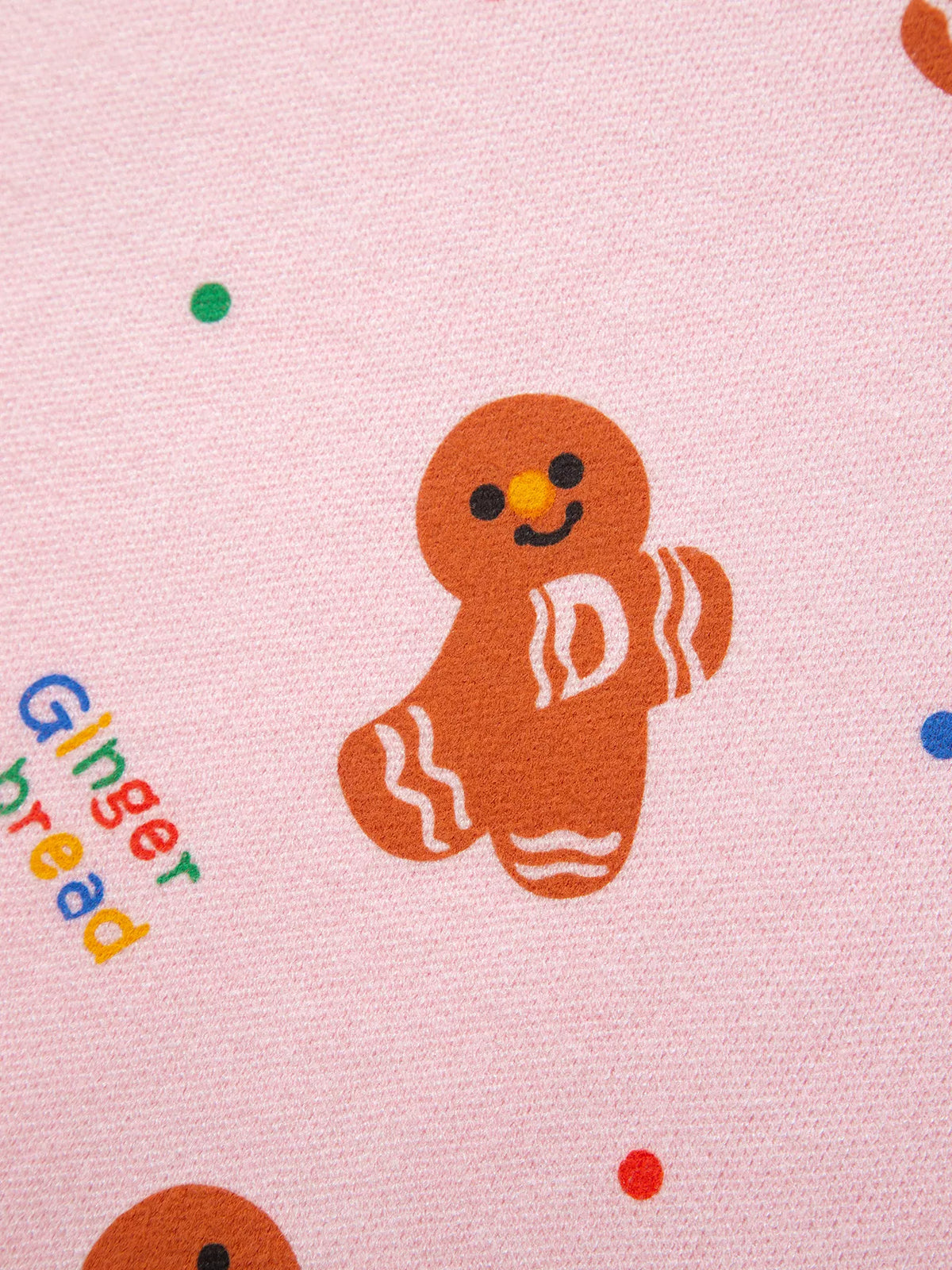 Gingerbread Pattern Long Sleeve Round Neck Sweater in pink, graphic detail