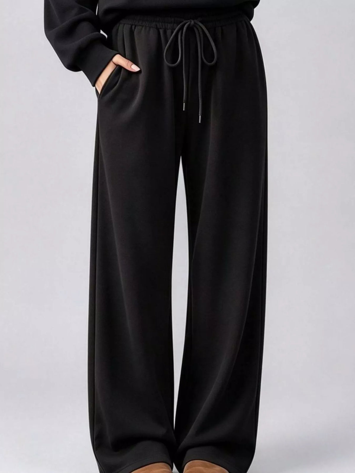 Black dropped shoulder hoodie and wide-leg pants set