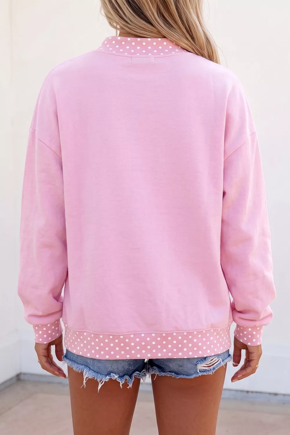 Trendsi Polka Dot Letter Print Mock Neck Pullover Sweatshirt -