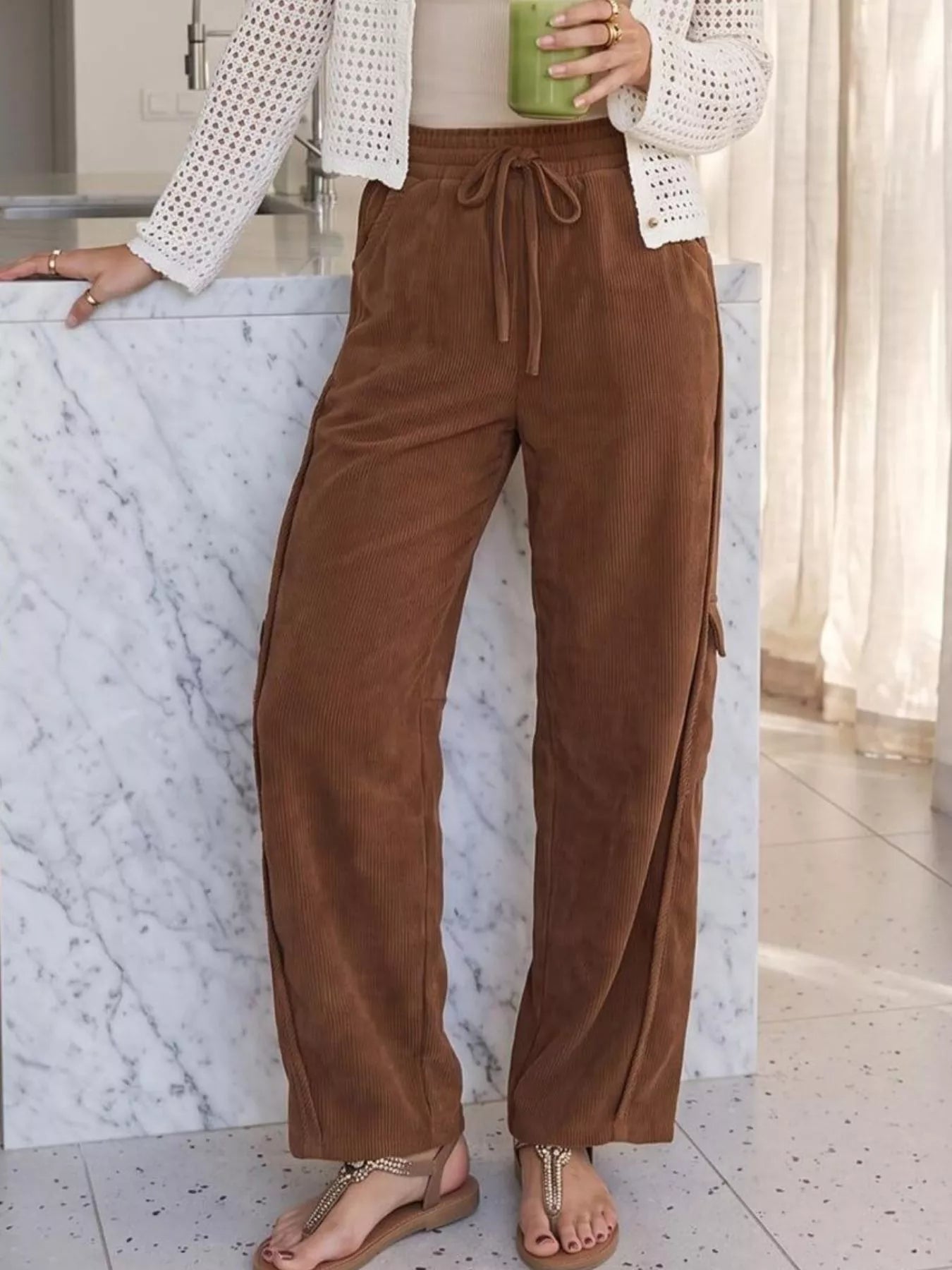 Trendsi Drawstring Corduroy Pants -