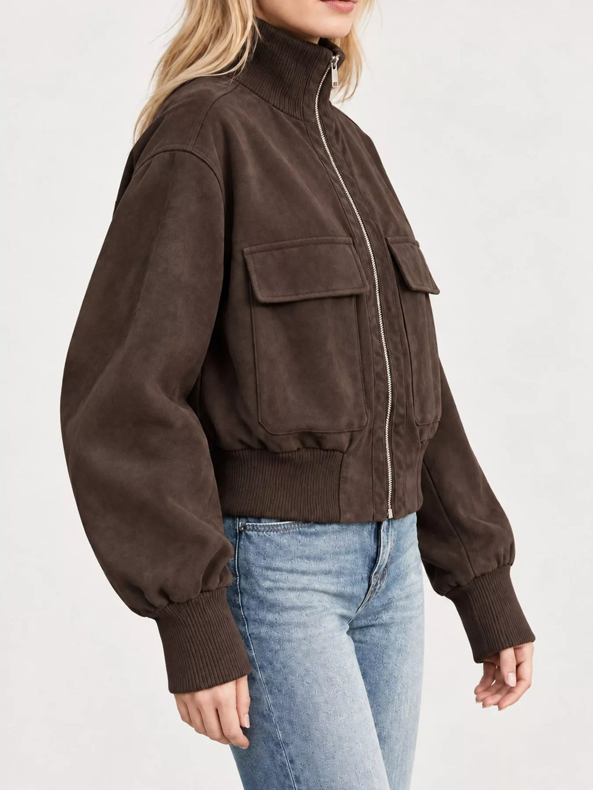 Suede Zip-Up Pocket Jacket — side view