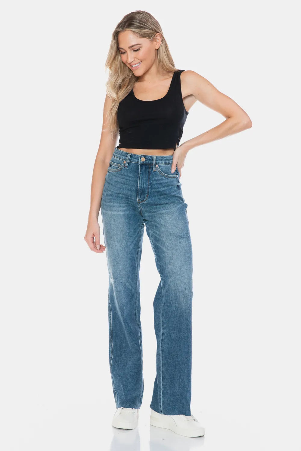 Women's Tummy-Control Straight-Leg Jeans With Raw Hem — product view 12