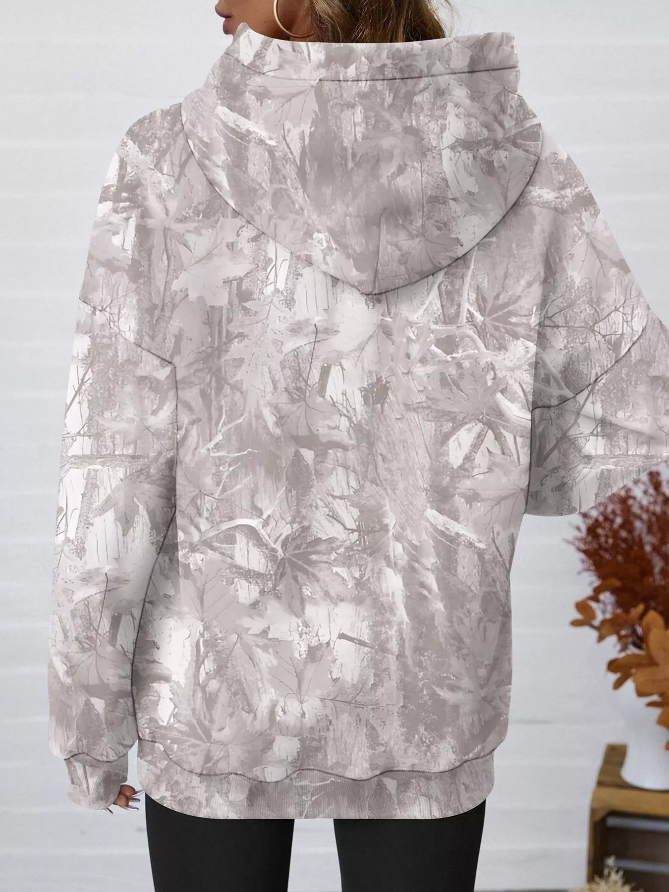 Trendsi Printed Kangaroo Pocket Oversized Hoodie -