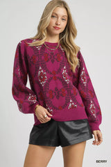 Trendsi Umgee Boho Patterned Long Sleeve Sweater -