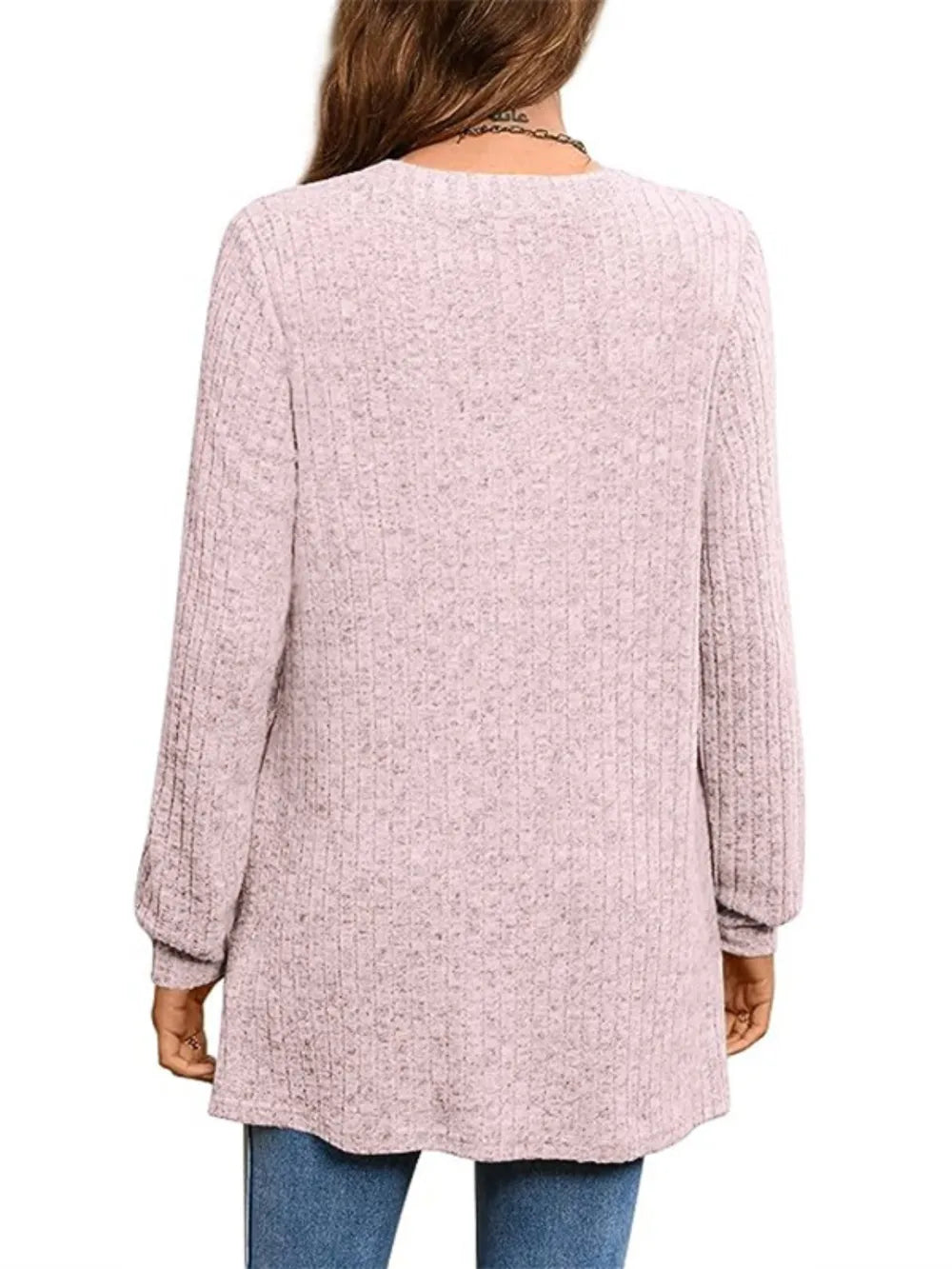 Trendsi Ribbed Notched Long Sleeve T-Shirt -