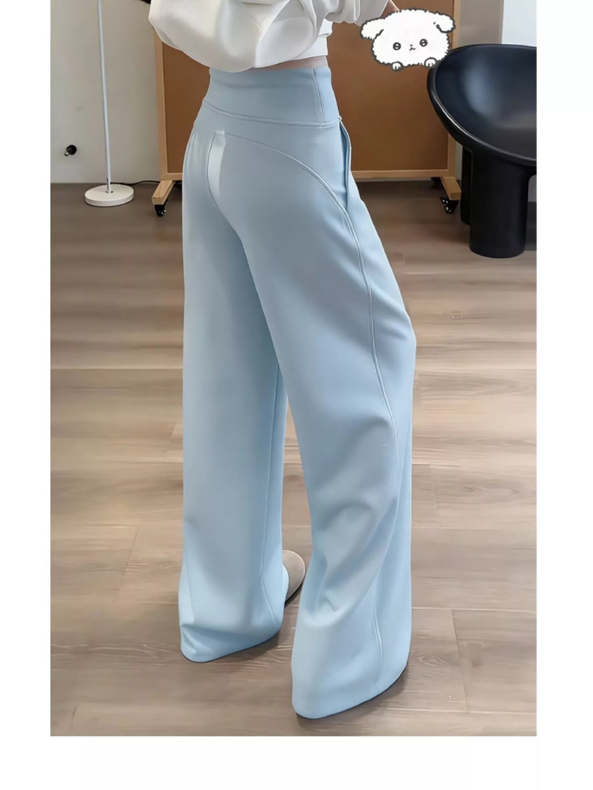 Light blue drawstring wide-leg pants — back view