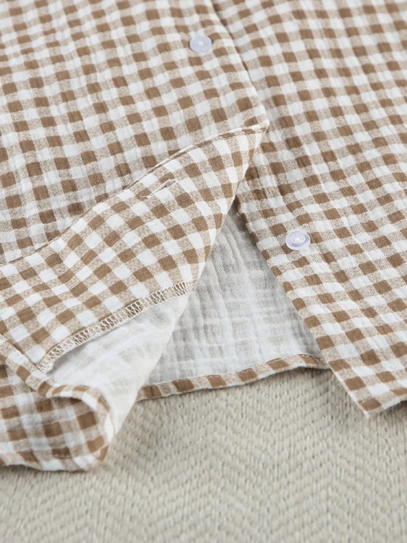 Trendsi Gingham Ruffle-Trim Top and Pants Lounge Set -